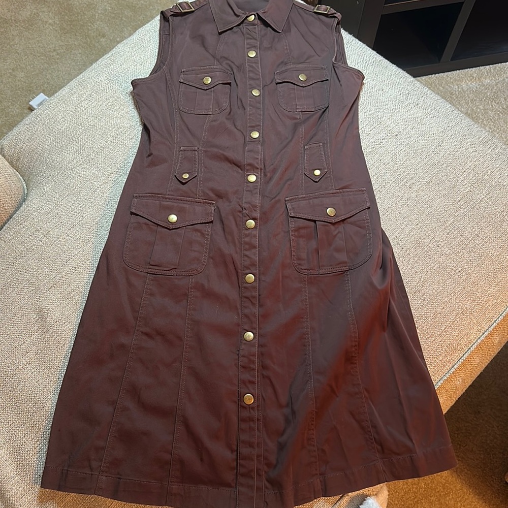 Marvin Richards brown snap front sleeveless dress size 8